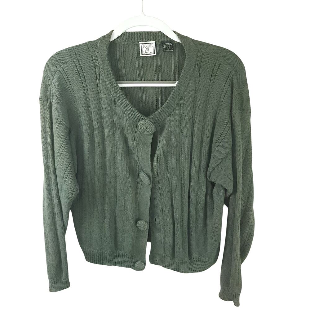 Paul Et Duffier Button-Up Cardigan Sweater Women Small Green Cropped